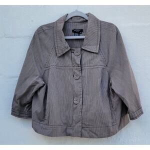 Sandro Sportswear Jacket Womens 1X Brown Tan Striped Cotton Cropped Blazer Top